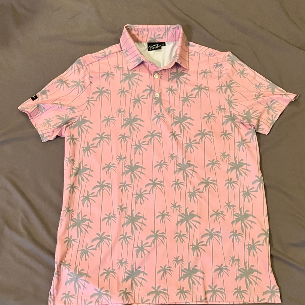 Mens Pink Palm-Print Polo Shirt